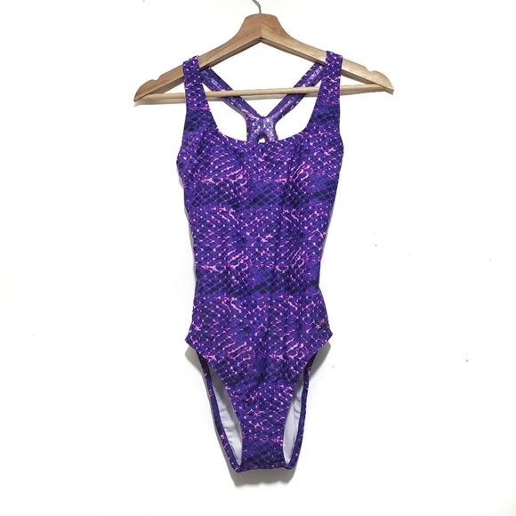 Speedo | Ultraback Criss-Cross Strap Purple Snakeskin Pattern One Piece Swimsuit - Picture 3 of 10